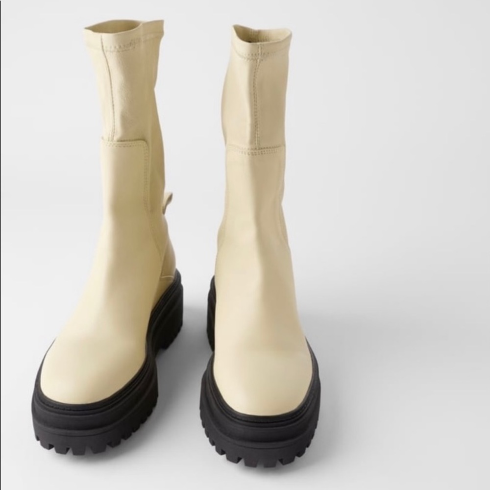 Zara soft leather ivory cream white boot